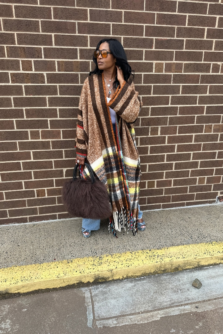 Rich Auntie Winter Open Front Long Kimono - Chocolate Brown Blend Ships 10/10