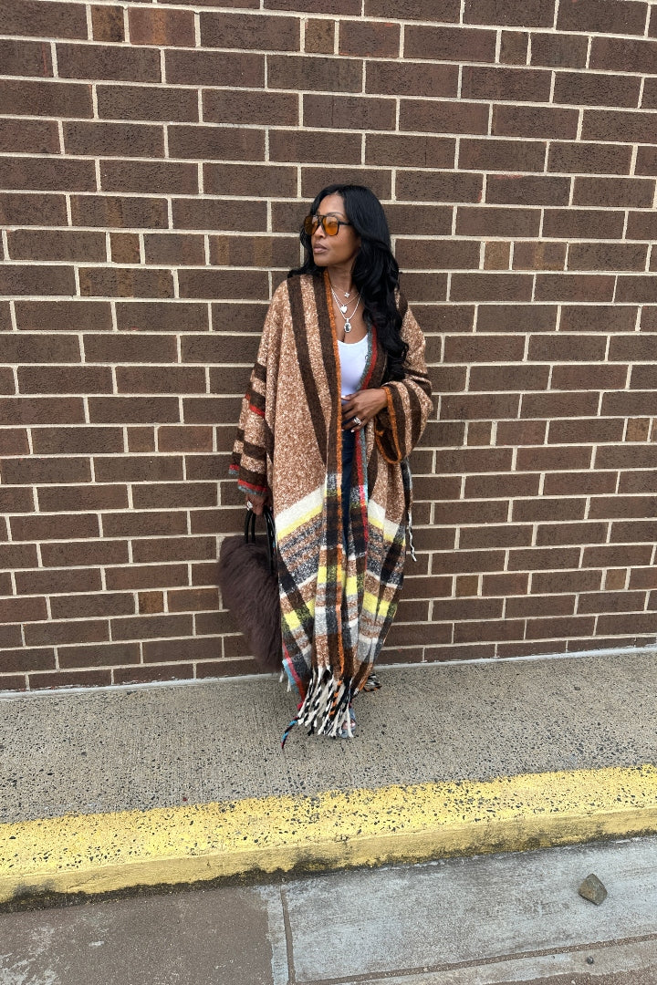Rich Auntie Winter Open Front Long Kimono - Chocolate Brown Blend Ships 10/10