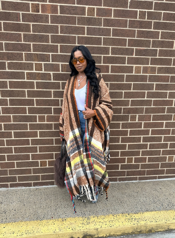 Rich Auntie Winter Open Front Long Kimono - Chocolate Brown Blend Ships 10/10