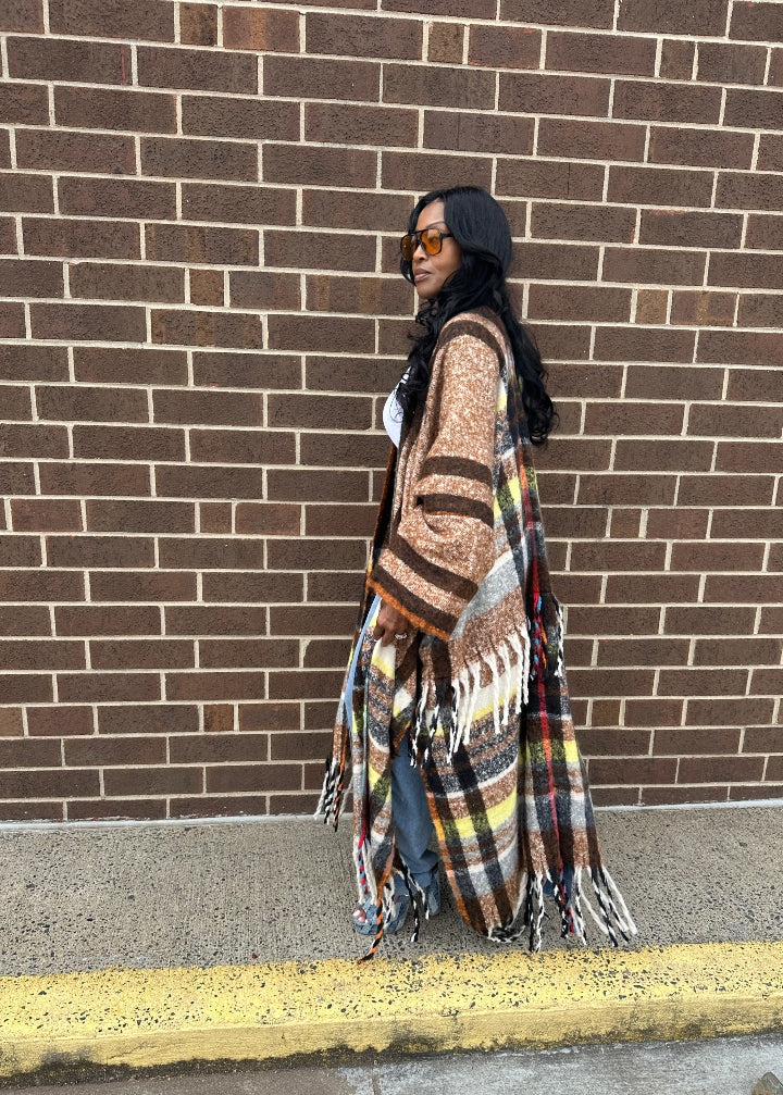 Rich Auntie Winter Open Front Long Kimono - Chocolate Brown Blend Ships 10/10