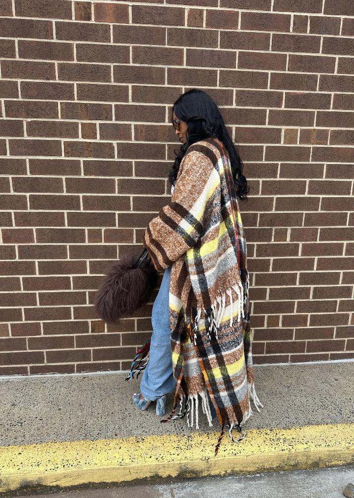 Rich Auntie Winter Open Front Long Kimono - Chocolate Brown Blend Ships 10/10