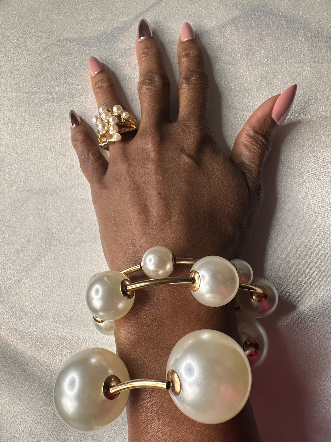 Stretch Pearl cluster ring - Gold