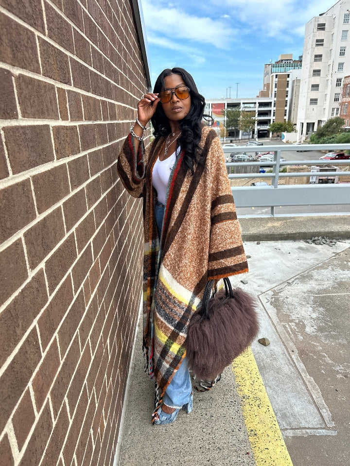 Rich Auntie Winter Open Front Long Kimono - Chocolate Brown Blend Ships 10/10