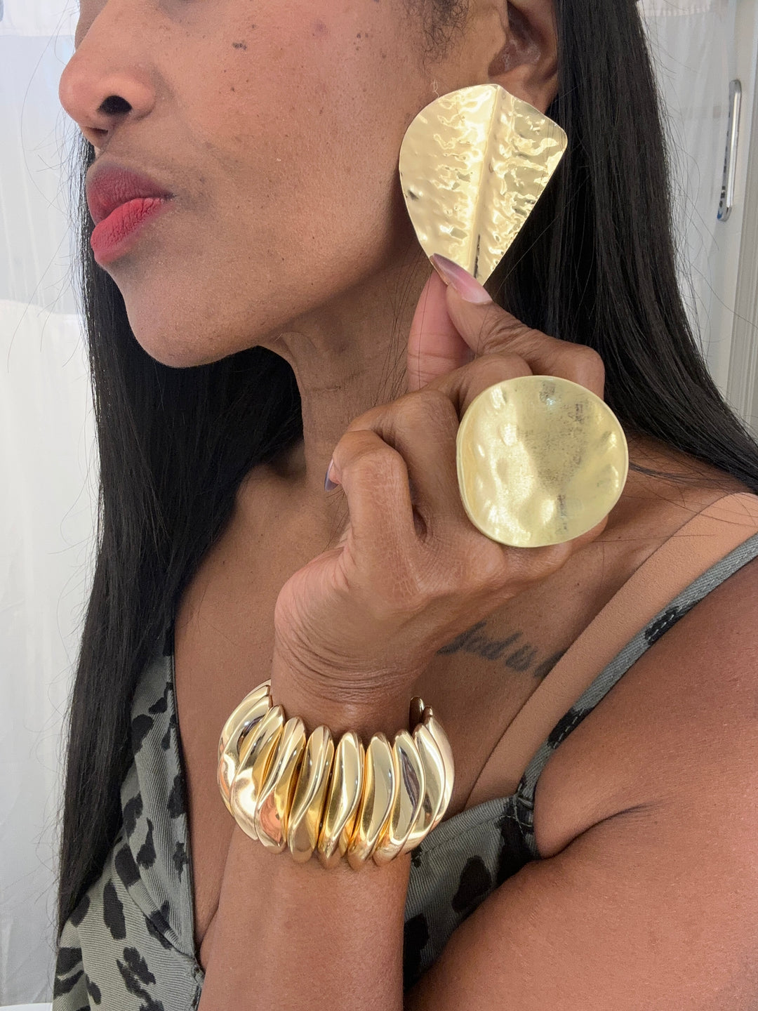 Oversized  Gold Hammered Triangle Stud Earrings