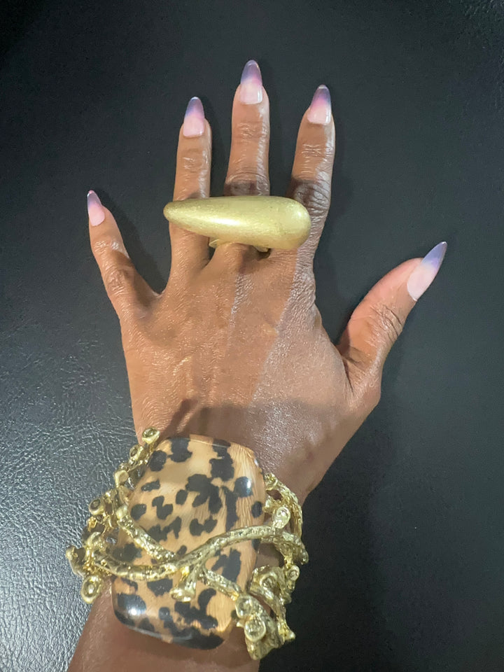 Bold Sculpted Leopard Hinged Bangle Bracelet