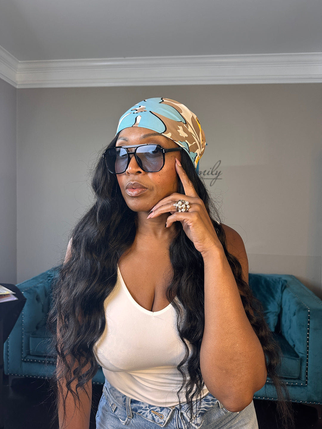 Summer Mood Scarf - Light blue Tan Yellow Blend