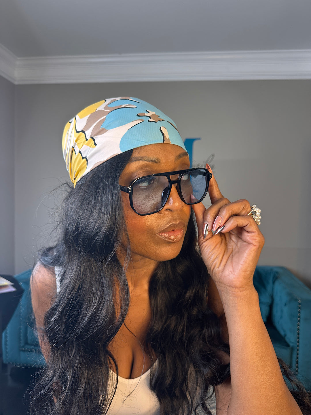 Summer Mood Scarf - Light blue Tan Yellow Blend