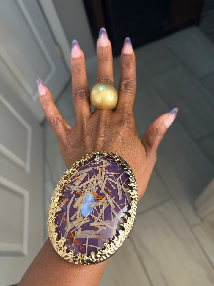 Bold Sculpted Confetti Hinged Bangle Tree Bracelet - Purple