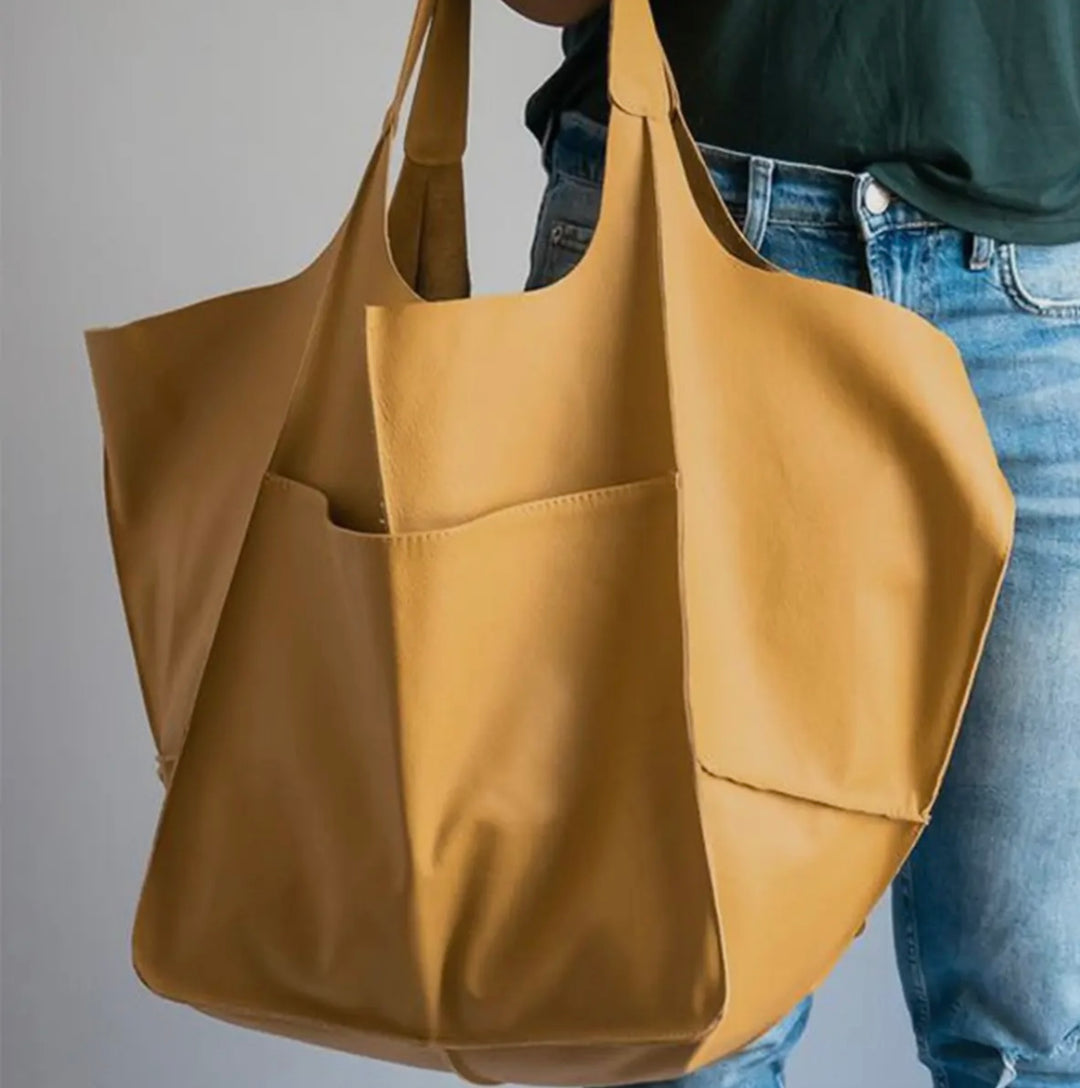 Fall Oversized Vegan Leather Tote - Sunflower