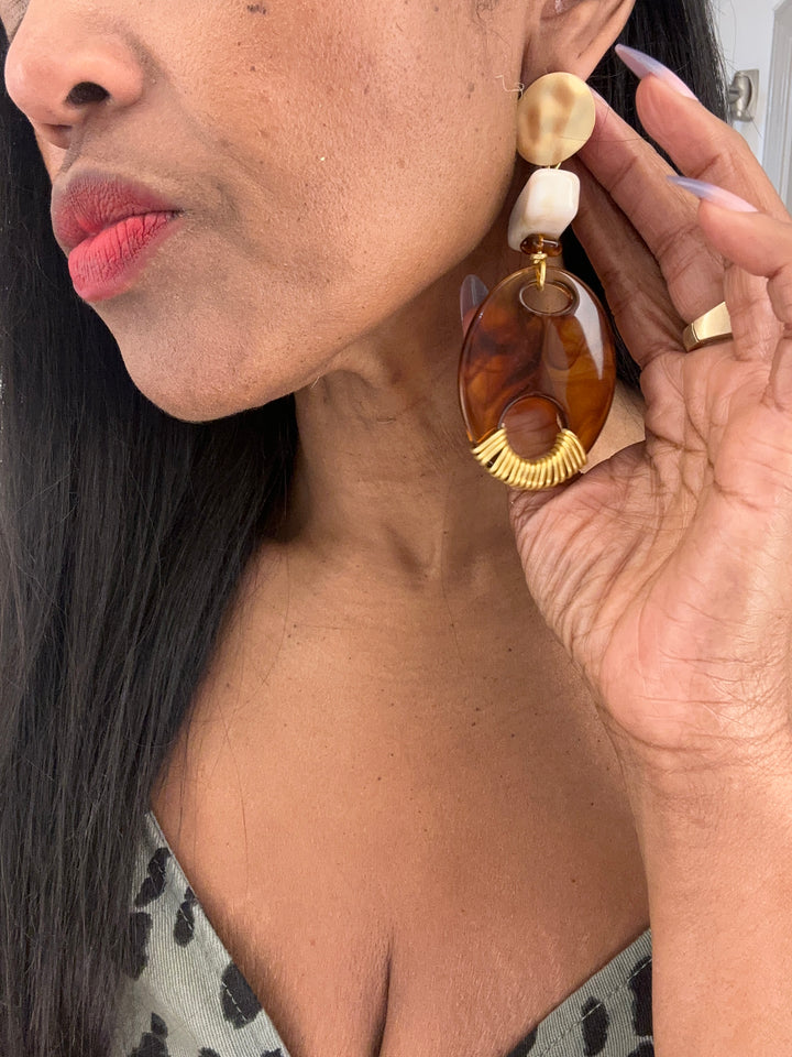 Oversized  Anchor Stud Earrings - Amber Topaz Blend