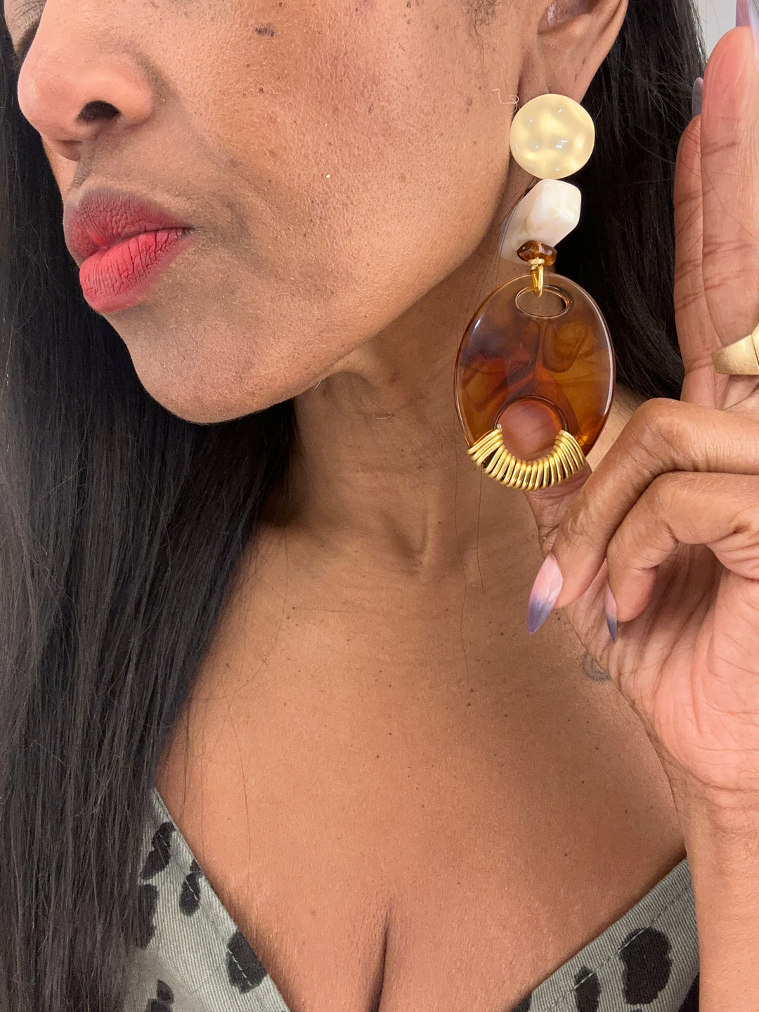 Oversized  Anchor Stud Earrings - Amber Topaz Blend