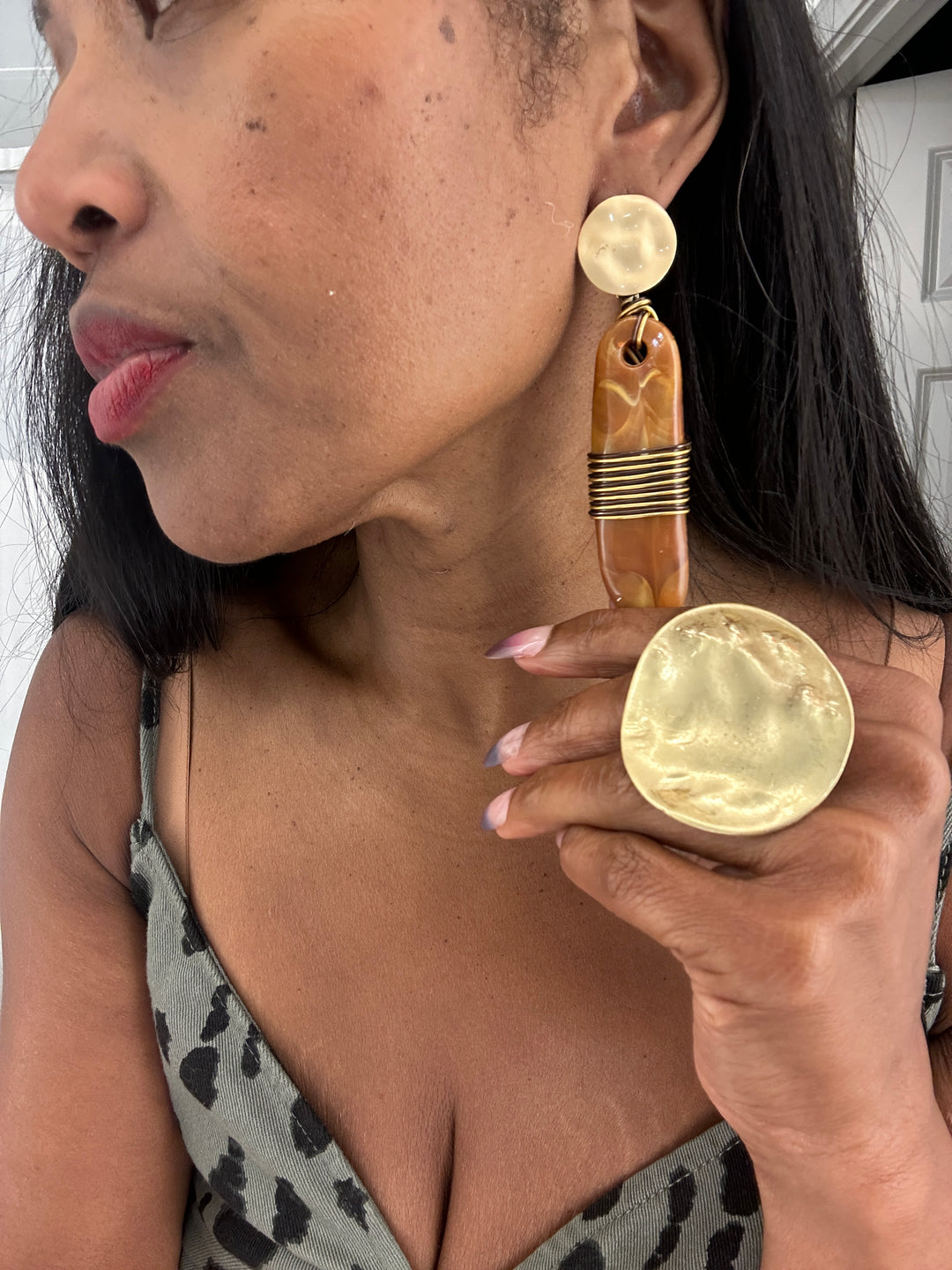 Oversized  Tribal Stud Earrings - Caramel Blend