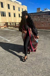RESTOCKED Remix Shirt and Open Front Satin Kimono  - Black and Wine Blend