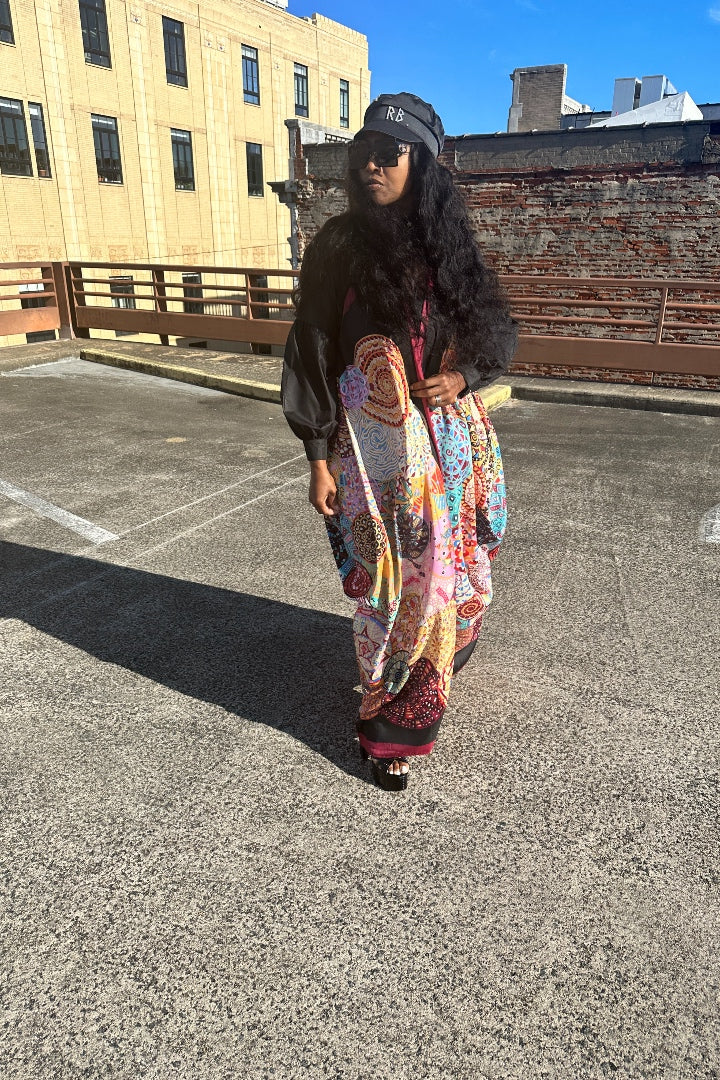 RESTOCKED Remix Shirt and Open Front Satin Kimono  - Black and Wine Blend