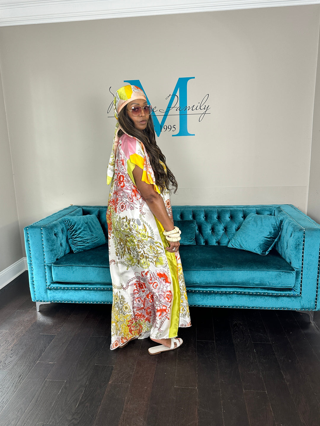 Vacation Vibes Kaftan Maxi Dress with Matching Scarf -  Pink White Yellow Green Ships 6/19