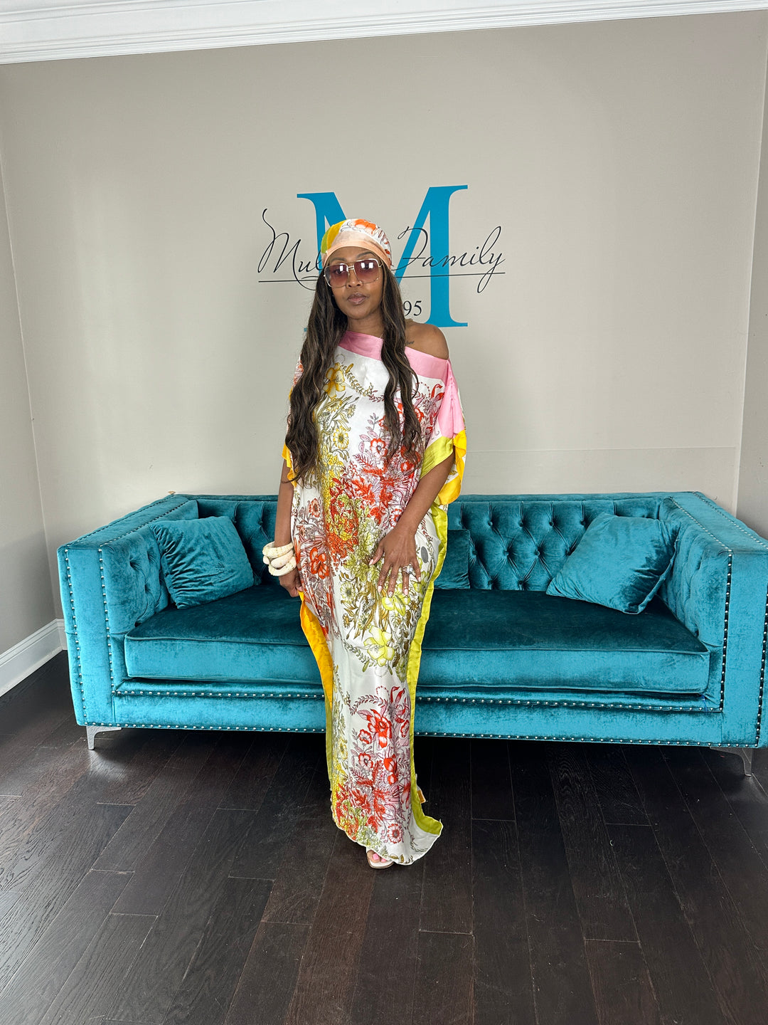 Vacation Vibes Kaftan Maxi Dress with Matching Scarf -  Pink White Yellow Green Ships 6/19