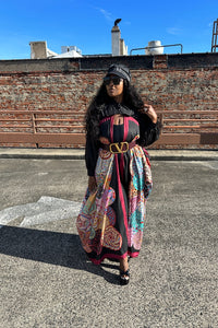 RESTOCKED Remix Shirt and Open Front Satin Kimono  - Black and Wine Blend