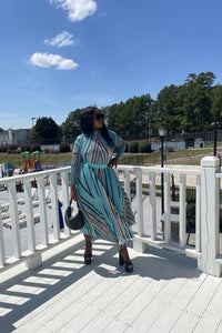 Classy and Fabulous  2 pc long sleeve pleated A line skirt set - Turquoise Black Orange Blend