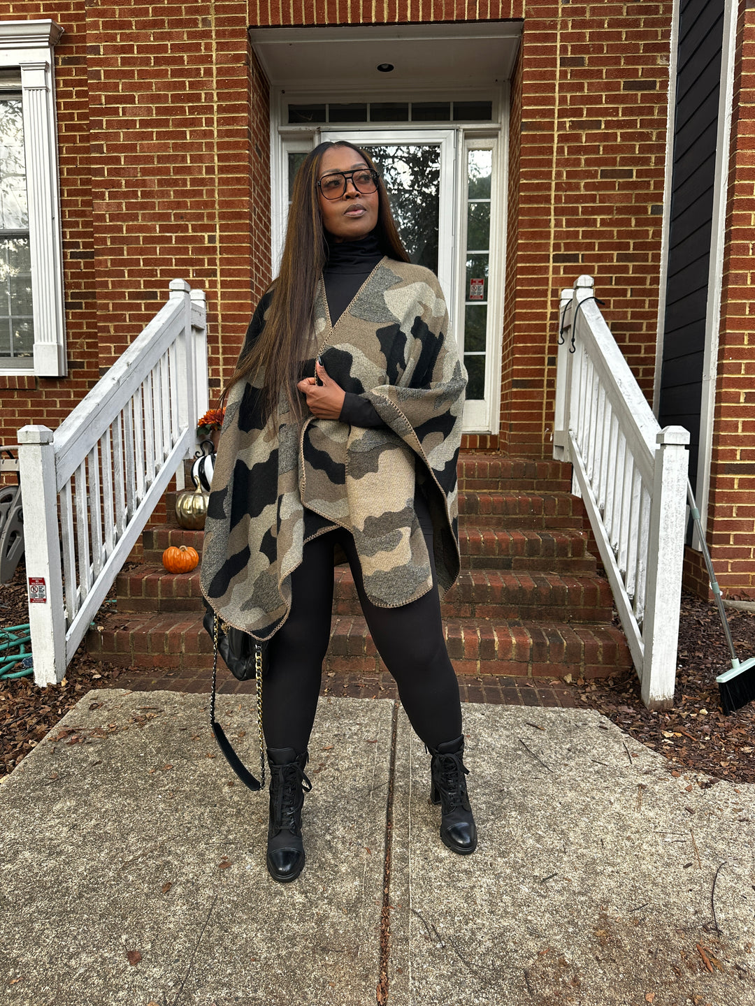 Camo Poncho Kimono Coat -  Olive Camo Print