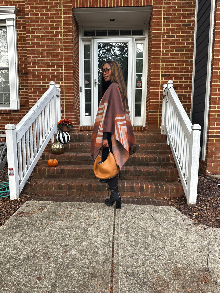 Dallas Poncho Kimono Coat -  Brown Rust Blend