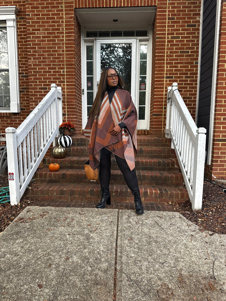 Dallas Poncho Kimono Coat -  Brown Rust Blend