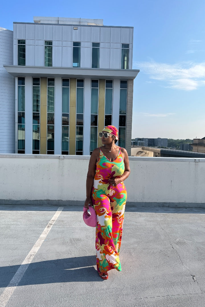Jamaican Me Crazy Wide Leg Jumpsuit with Matching Scarf