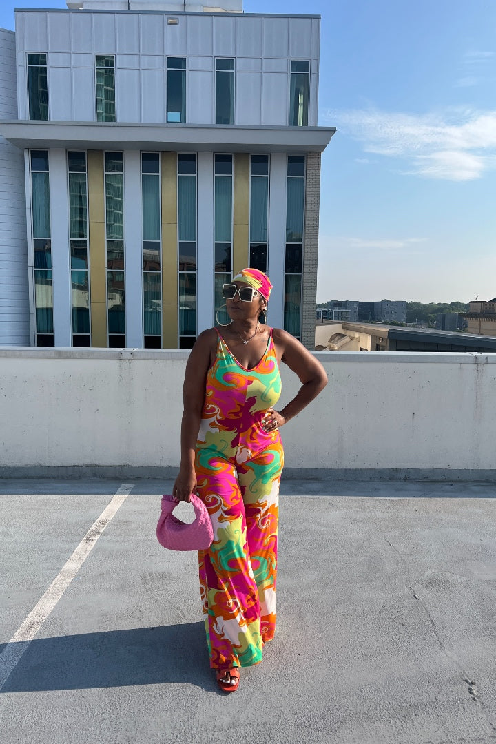 Jamaican Me Crazy Wide Leg Jumpsuit with Matching Scarf