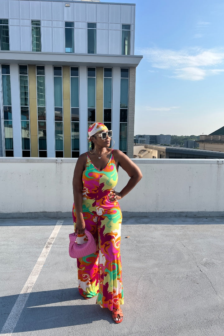 Jamaican Me Crazy Wide Leg Jumpsuit with Matching Scarf