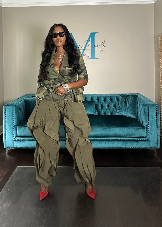 Camo Stretch  Peplum Zipper Tiered Jacket