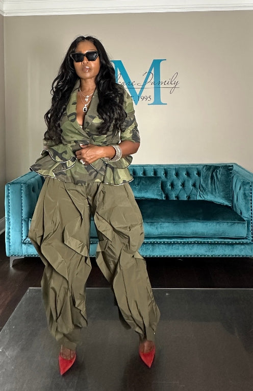 Camo Stretch  Peplum Zipper Tiered Jacket