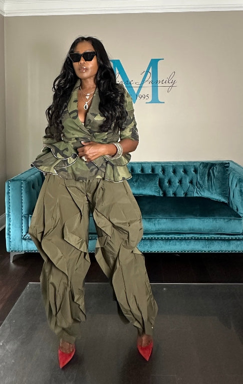 Camo Stretch  Peplum Zipper Tiered Jacket