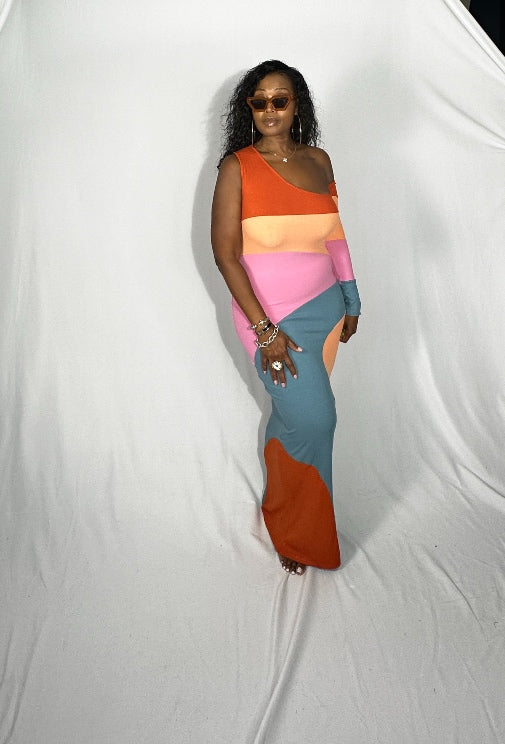 Caribbean Gyal One Shoulder Sleeve Maxi dress