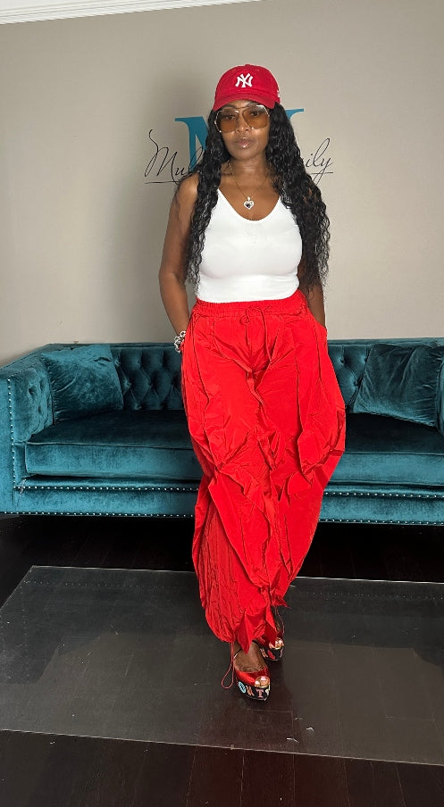 All the Frills Cargo Pants - Red