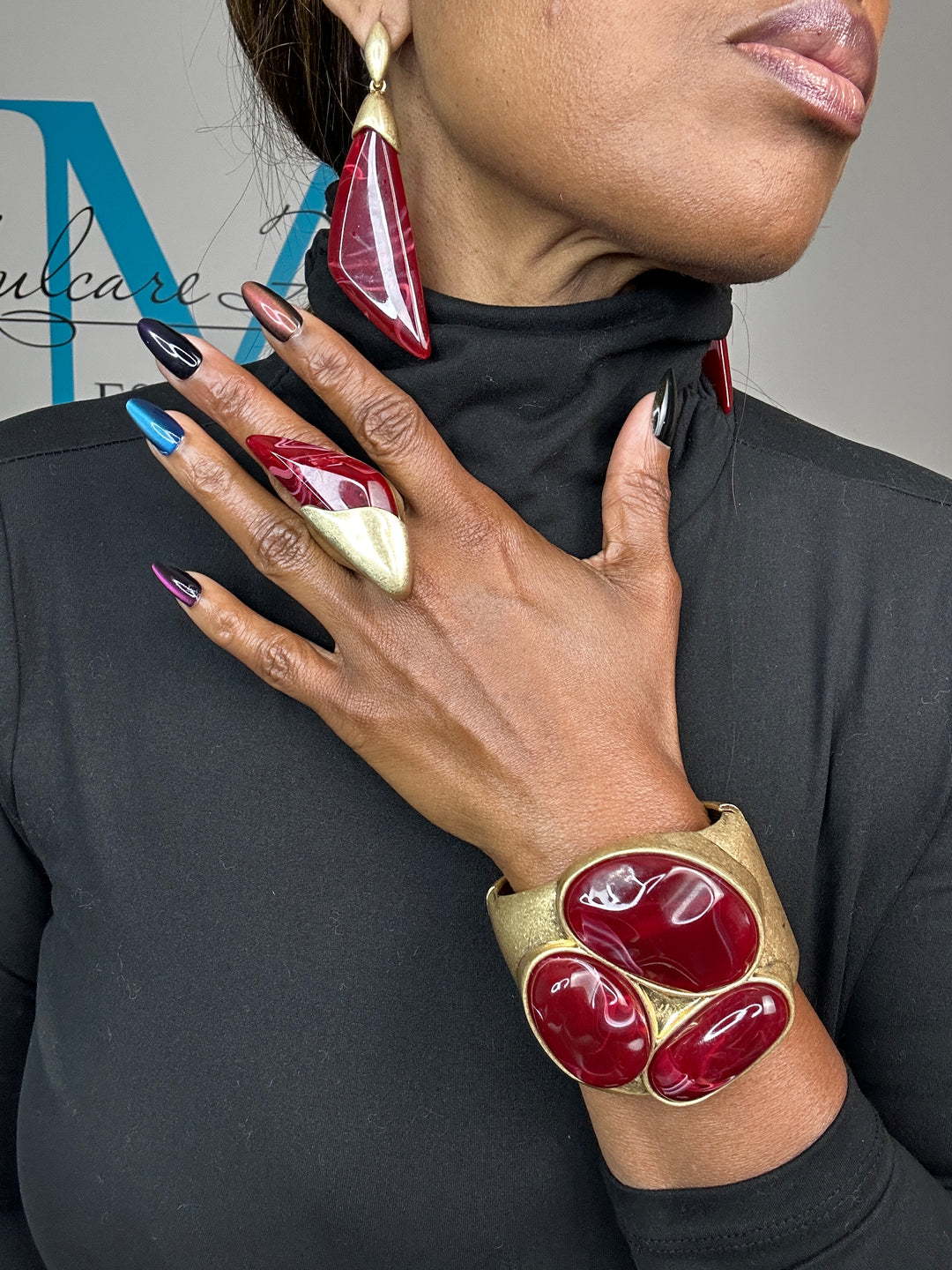 Oversized Bold Boomerang Statement  Earrings - Burgundy