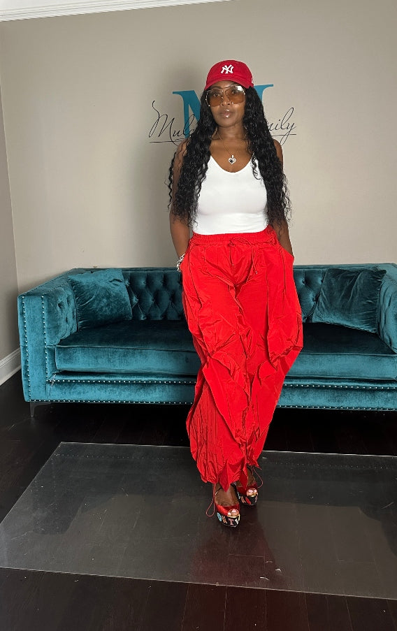 All the Frills Cargo Pants - Red