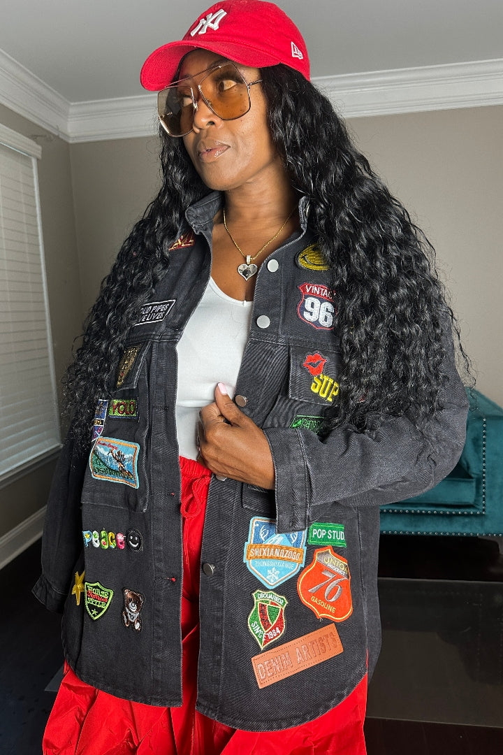 Denim Patch Front Jacket -Black
