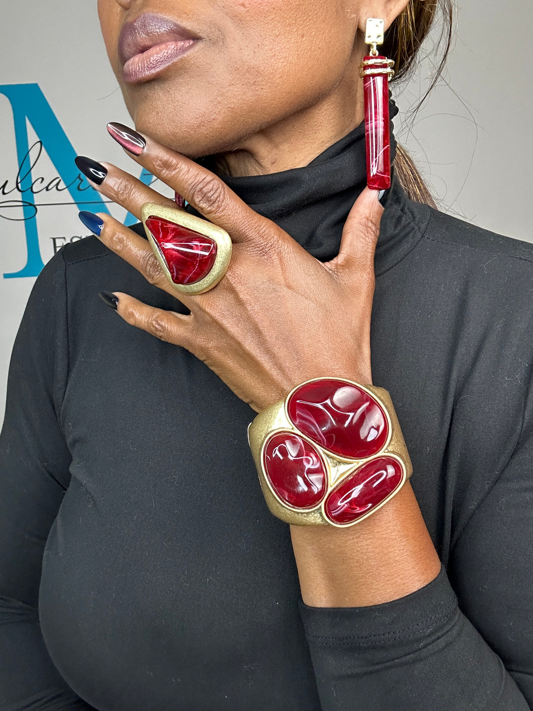 Oversized Bold Long Tube Statement  Earrings - Burgundy