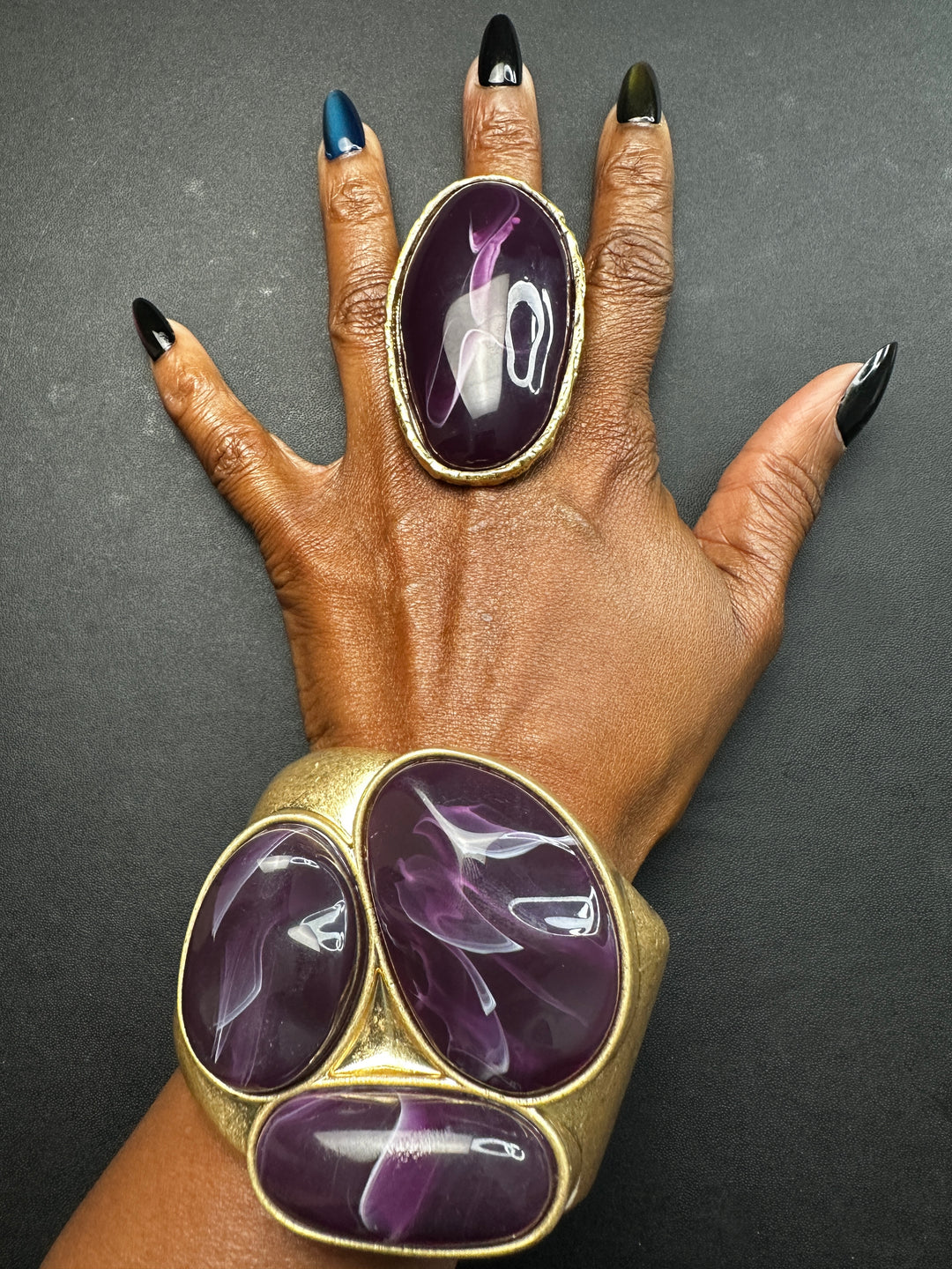 Picasso Sculpted Hinged Bangle Bracelet -Purple