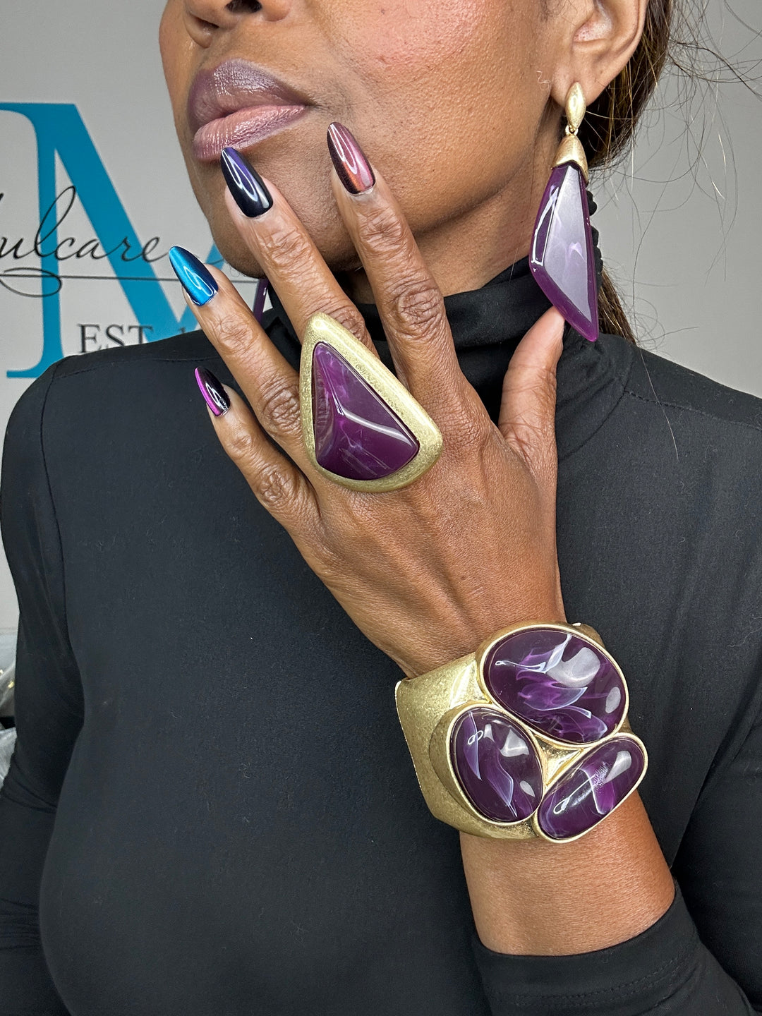 Oversized Bold Boomerang Statement  Earrings - Purple