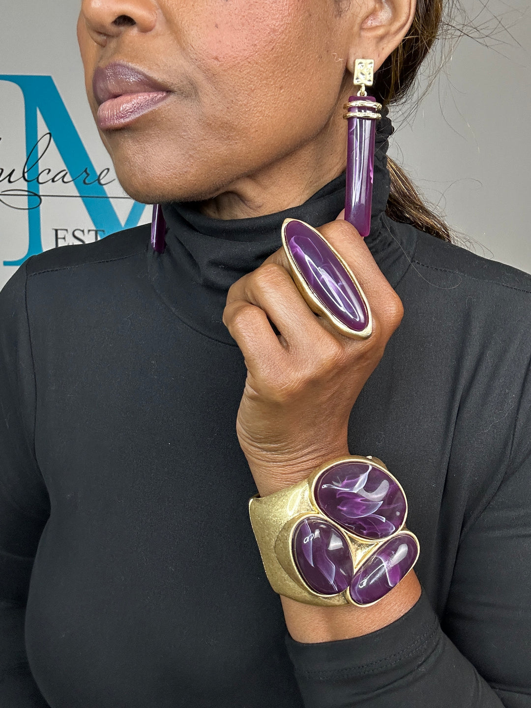 Oversized Bold Long Tube Statement  Earrings - Purple