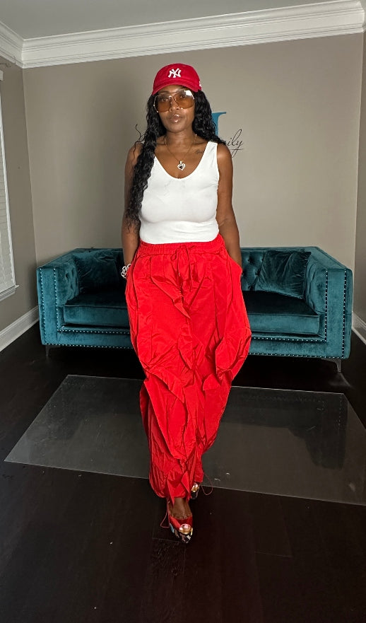 All the Frills Cargo Pants - Red