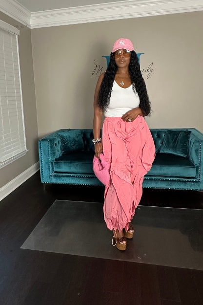 All the Frills Cargo Pants - Pink