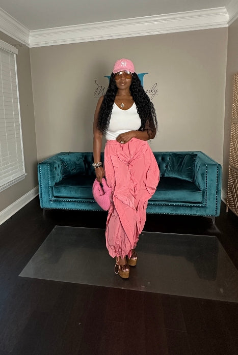 All the Frills Cargo Pants - Pink