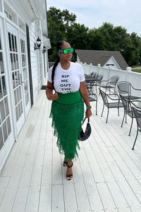 Summer Fringe Midi Skirt - Green