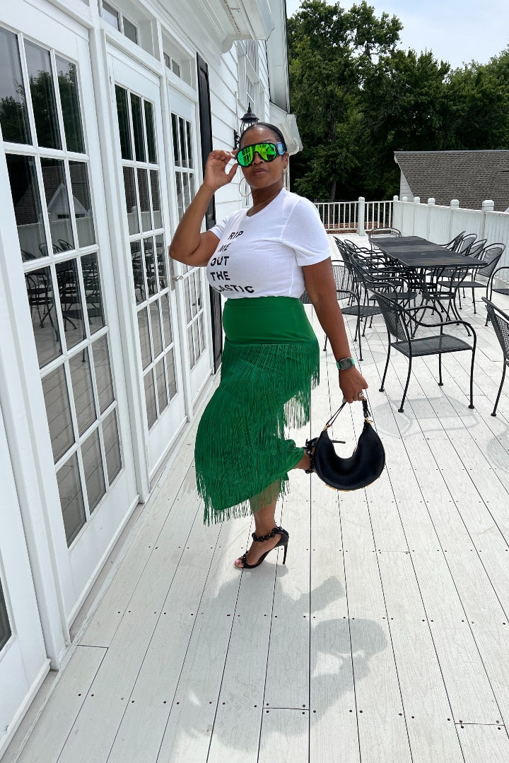 Summer Fringe Midi Skirt - Green