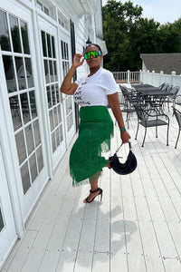 Summer Fringe Midi Skirt - Green