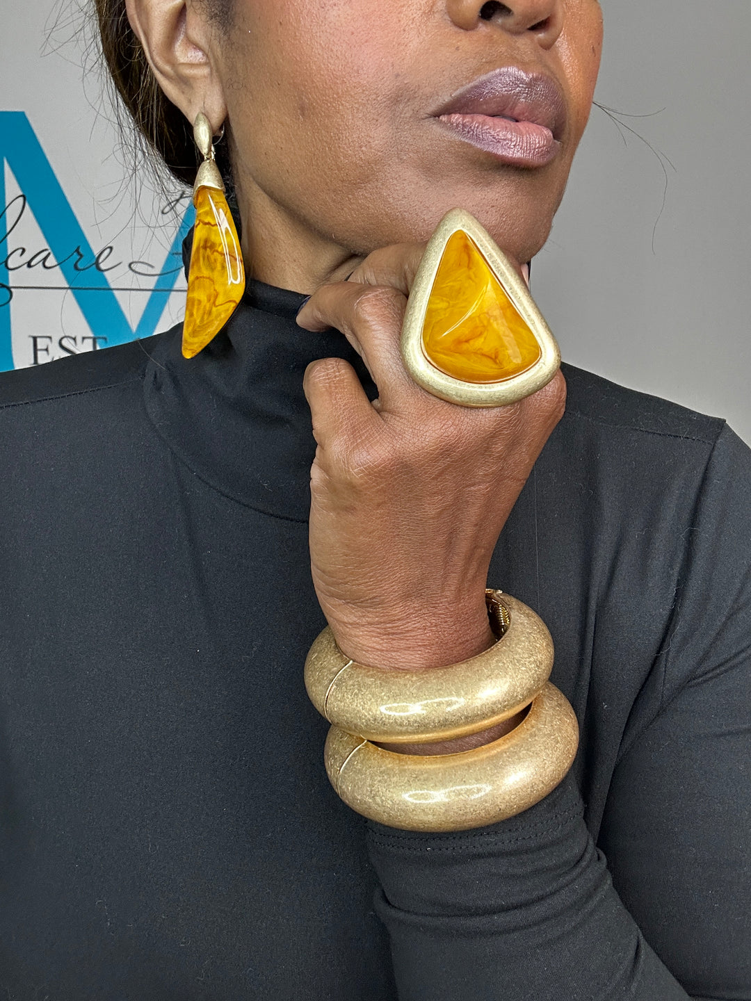 Oversized Bold Boomerang Statement  Earrings - Mustard