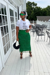 Summer Fringe Midi Skirt - Green