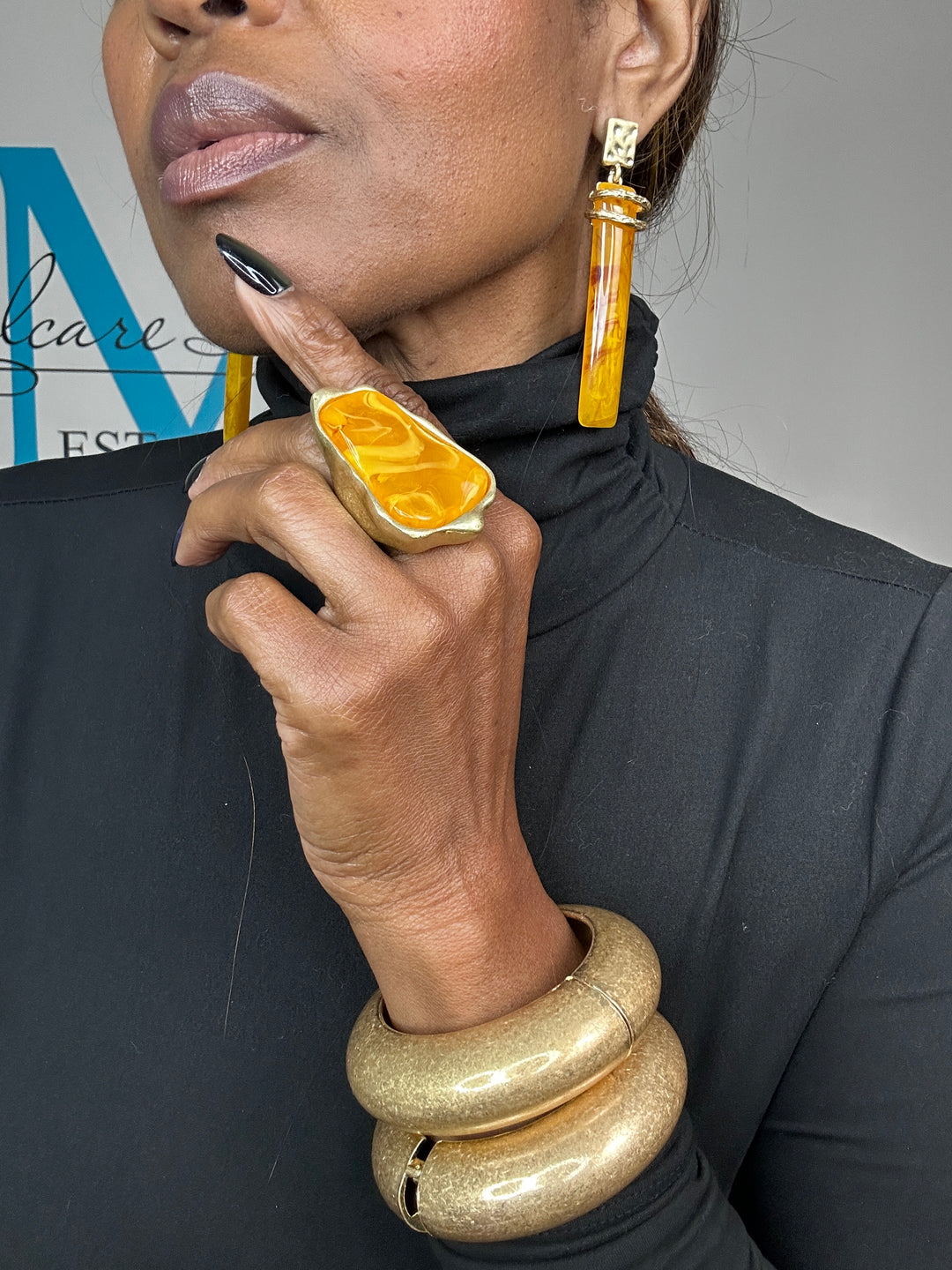 Oversized Bold Long Tube Statement  Earrings - Mustard