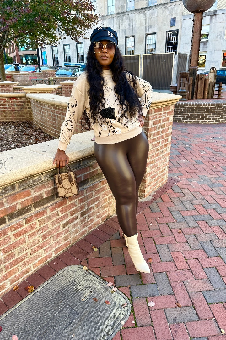 Restocked Fall Faux Leather Leggings Only - Chocolate